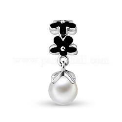 925 ciondolo pendente con perla fiore di campo in argento sterling placcato rodio, ciondoli europei, platino, 18.41x6.35x7.76mm, Foro: 4.86 mm