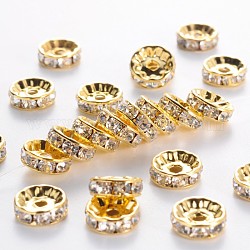 Grado de latón un Diamante de imitación entrepieza de abalorios, oro chapado, rerondana plana, sin níquel, cristal, 10x4mm, agujero: 2 mm