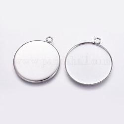 304 Stainless Steel Pendant Cabochon Settings, Milled Edge Bezel Cups, Flat Round, Tray: 25mm, 31x26x1mm, Hole: 3mm