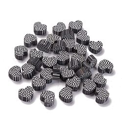 Manuell Polymer Ton Perlen, Herz mit Tartanmuster, Schwarz, 9x10x4.5 mm, Bohrung: 1.5 mm