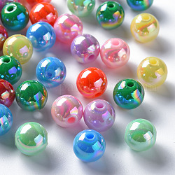 Perles acryliques opaques, de couleur plaquée ab , ronde, couleur mixte, 12x11mm, Trou: 2.5mm, environ 566 pcs/500 g