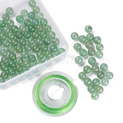 Perle rotonde di avventurina verde naturale 100pz 8mm, con filo di cristallo elastico da 10 m, per braccialetti elasticizzati fai da te che creano kit, 8mm, Foro: 1 mm