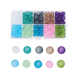 Transparente Glasperlen, matt, Runde, Mischfarbe, 8 mm, Bohrung: 1.3~1.6 mm, ca. 200~205 Stk. / Kasten