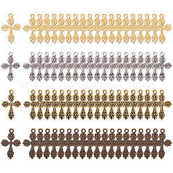 SUNNYCLUE 80Pcs 4 Color Cross Charms Pendants Alloy Tibetan Style Jewelry Findings Making Accessory Mixed for DIY Necklace Bracelet Crafting, Lead Free & Cadmium