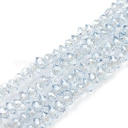 Abalorios de vidrio electroplate hebras, lustre de la perla chapado, bicono facetados, azul claro, 4x6x4.5mm, agujero: 1.2 mm, aproximamente 110 pcs / cadena, 25.98'' (66 cm)