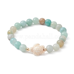 Bracelet extensible en perles d'amazonite à fleurs naturelles, tortue, diamètre intérieur: 2-3/8 pouce (6.1 cm)