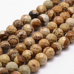 Chapelets de perles en jaspe avec images naturelles, facette, ronde, 4mm, Trou: 1mm, Environ 96 pcs/chapelet, 14.9 pouce ~ 15.1 pouces