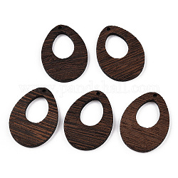 Pendentifs en bois de wengé naturel, non teint, breloques en forme de larme creuse, brun coco, 38x28.5x3.5mm, Trou: 2mm
