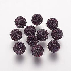 Perles de strass en argile polymère, Grade a, ronde, Perles de boule pavé disco , ruby, 8x7.5mm, Trou: 1mm