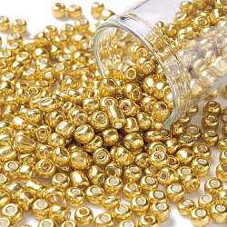 6/0 Perlas de semillas de vidrio, estilo de colores metalizados, redondo, oro, 6/0, 4mm, agujero: 1.5 mm, aproximamente 4500 unidades / libra