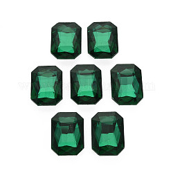 Cabochons en verre avec strass de dos avec point, facette, rectangle octogone, med.emerald, 25x18x8mm