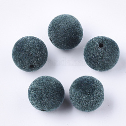 Flockige Acrylperlen, Runde, dunkles Cyan, 16x15.5~16 mm, Bohrung: 2 mm