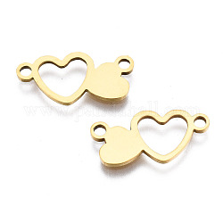 201 Stainless Steel Link Connectors, Laser Cut, Double Heart, Golden, 9x18x1mm, Hole: 1.6mm