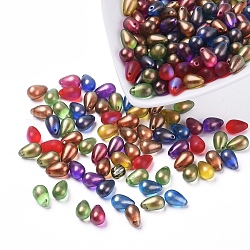 Perles de verre tchèques, galvanisé / mat, perles percées, larme, couleur mixte, 9.5x6mm, trou: 0.8 mm environ 357~363 pcs /sachet