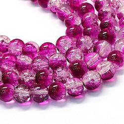 Baking Painted Transparent Crackle Glass Round Bead Strands, Medium Violet Red, 6.5mm, Hole: 1.5mm, about 145pcs/strand, 31.4 inch