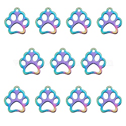 201 ciondolo per animali domestici in acciaio inossidabile, stampe zampa di cane, colore arcobaleno, 13x12x1mm, Foro: 1.5 mm, 10 pc / set