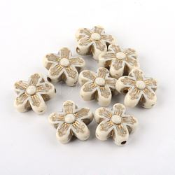 Perles acryliques de placage de fleurs, métal doré enlaça, beige, 16x16x7.5mm, Trou: 2mm