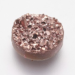 Cabochon in quarzo druzy imitazione resina, rotondo e piatto, rosa antico, 10x3~4mm