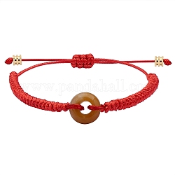 Braccialetto di perline intrecciate a ciambella di giada gialla naturale, braccialetto di pietre preziose regolabile per le donne, rosso, diametro interno: 2~3-3/8 pollice (5~8.6 cm)