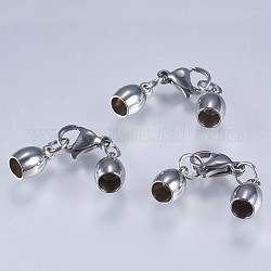 201 Stainless Steel Cord Ends, End Caps, with Lobster Claw Clasps, Stainless Steel Color, 34x7x6mm, Inner Diameter: 4mm