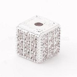 Cube Brass Micro Pave Cubic Zirconia Beads, Platinum, 5.5x5.5x5.5mm, Hole: 1mm