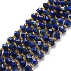 Chapelets de perles en lapis-lazuli naturel, avec des perles de rocaille, facette, perles de cube en diagonale, 5~6x5~6x4~5mm, Trou: 1mm, Environ 49~55 pcs/chapelet, 15.35''~15.75'' (39~40 cm)