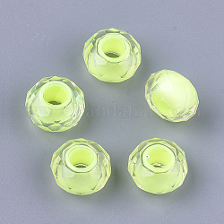 Perles en résine, Perles avec un grand trou   , facette, rondelle, jaune vert, 13~13.5x7.5~8mm, Trou: 5.5mm