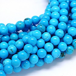 Howlite naturales hebras de perlas reronda, teñido y climatizada, cian, 8mm, agujero: 1 mm, aproximamente 51 pcs / cadena, 15.55 pulgada