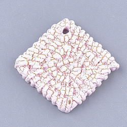 Harzanhänger, Imitation gewebtes Rattan-Muster, Rhombus, rosa, 33x33x4 mm, Bohrung: 1.8 mm, Seitenlänge: 25~26 mm