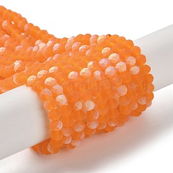 Chapelets de perles en verre transparente  , facette, mat, demi couleur ab plaqué, rondelle, orange foncé, 4~4.5x3.5~4mm, Trou: 1mm, Environ 117~121 pcs/chapelet, 16.61~16.73 pouce (42.2~42.5 cm)