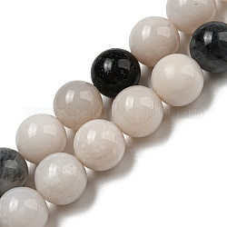 Filo di perline di agata naturale, tondo, bianco e nero, 8mm, Foro: 0.7 mm, circa 48~49pcs/filo, 15.51~15.83'' (39.4~40.2 cm)