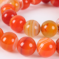 Chapelets de perles rondes en pierre d'agate naturelle, teinte, rouge-orange, 10mm, Trou: 1mm, Environ 38 pcs/chapelet, 14.96 pouce