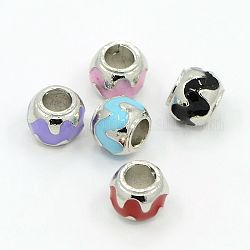 Платиновый сплав махнул эмали европейские шарики приспосабливать европейские браслеты, бусины с большими отверстиями в форме шайбы, разноцветные, 10x8 мм, отверстие : 4.5 мм