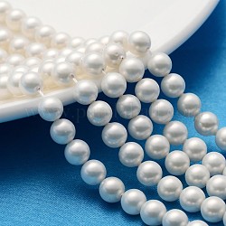 Polierte Muschelkernperlen runde Perlen Stränge, schön für Muttertag Halskette machen, Klasse A, weiß, 6 mm, Bohrung: 0.5 mm, ca. 61 Stk. / Strang