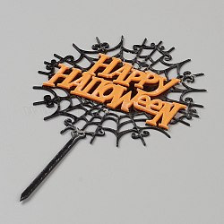 Акриловая паутина и Хэллоуин слово торт вставить украшение карты, для украшения торта на хэллоуин, оранжевые, 140x90x1 мм