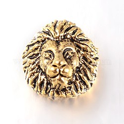 Тибетский стиль голова льва сплава бусины, античное золото , 13x12x9 мм, отверстие : 3 мм
