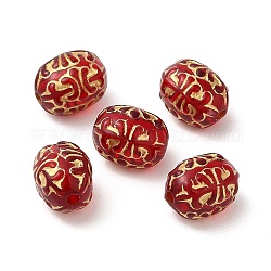 Perles acryliques plaquées, métal doré enlaça, ovale, rouge, 10x8x7.5mm, Trou: 1.6mm, environ 1500 pcs/500 g