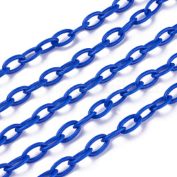 ABS Plastic Cable Chains, Oval, Blue, 13x7~7.5x2mm, about 15.35~15.74 inch(39~40cm)/strand
