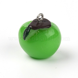 Подвески из непрозрачной смолы, с покрытием платины нахождения железа, имитация фруктов, яблоко, зеленый лайм, 23x19.5x20 мм, отверстие : 2 мм