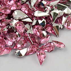 Garment Accessories Pointed Back Taiwan Acrylic Rhinestone Cabochons, Faceted Teardrop, Flamingo, 10x6x4mm