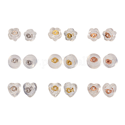 Pandahall 27 paires d'poussoirs d'oreilles en silicone de style 3, dos d'oreille, avec 925 accessoires en argent pur, prunier, clair, couleur mixte, 5~6x4~5.5x4mm, Trou: 0.6~0.7mm
