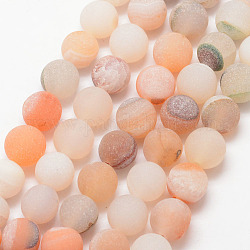 Chapelets de perle en agate géode druzy naturelle, mat, ronde, teints et chauffée, Grade a, peachpuff, 8mm, Trou: 1mm, Environ 47 pcs/chapelet, 15 pouce