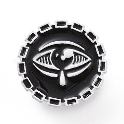 Auge mit Tränenemailnadel, Flache runde Brosche aus Silberlegierung für Rucksackkleidung, Schwarz, 25x2 mm, Stift: 1.2 mm.