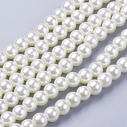 Abalorios de perla de vidrio, pearlized, redondo, blanco cremoso, 6mm, agujero: 1 mm, aproximamente 140 pcs / cadena, 32 pulgada