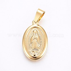 304 pendentifs dame de guadalupe en acier inoxydable, ovale avec la Vierge Marie, or, 23x14x3mm, Trou: 7x4mm