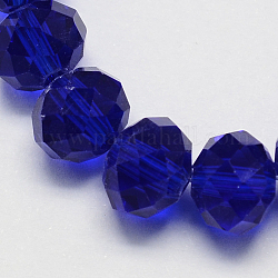Handmade Glass Beads, Faceted Rondelle, Dark Blue, 8x6mm, Hole: 1mm, about 68~70pcs/strand
