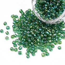 Perles de rocaille en verre rondes, couleurs transparentes arc, ronde, vert foncé, 3mm