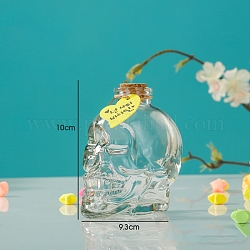 Vaso de calavera botella de deseos vacía, con tapón de corcho y etiquetas de papel de estilo aleatorio y cordel de yute, para hacer manualidades de diy, Claro, 9.3x10x6.7 cm