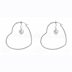 Stainless Steel Hoop Earrings, with Crystal Rhinestone, Heart, Stainless Steel Color, 88.5x53x2mm, Pin: 0.8mm