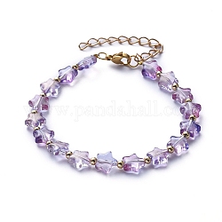 Bracelets de perles en verre peint à la bombe transparent étoile, avec perles rondes en laiton et 304 fermoir à pince en acier inoxydable, violet, 7-1/8 pouce (18 cm)